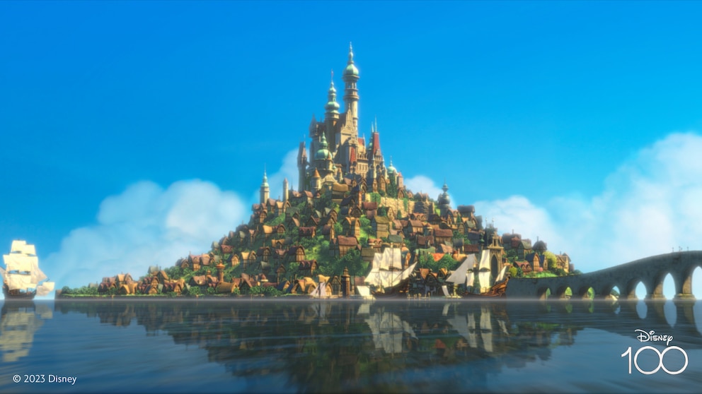 Das Schloss aus dem Film Rapunzel sticht direkt ins Auge