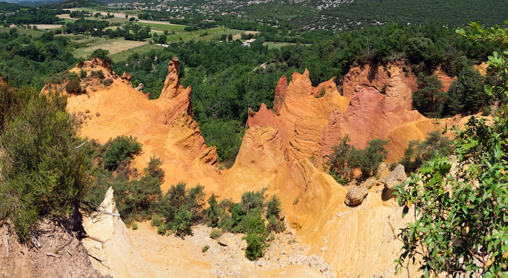 The magnificent ochre cliffs of Roussillon in the Provence-Alpes-Cote d'Azur are among the most beautiful natural wonders in France