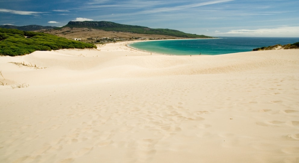 Playa de Bolonia is located near Tarifa in the province of Cadiz and features a gigantic sand dune