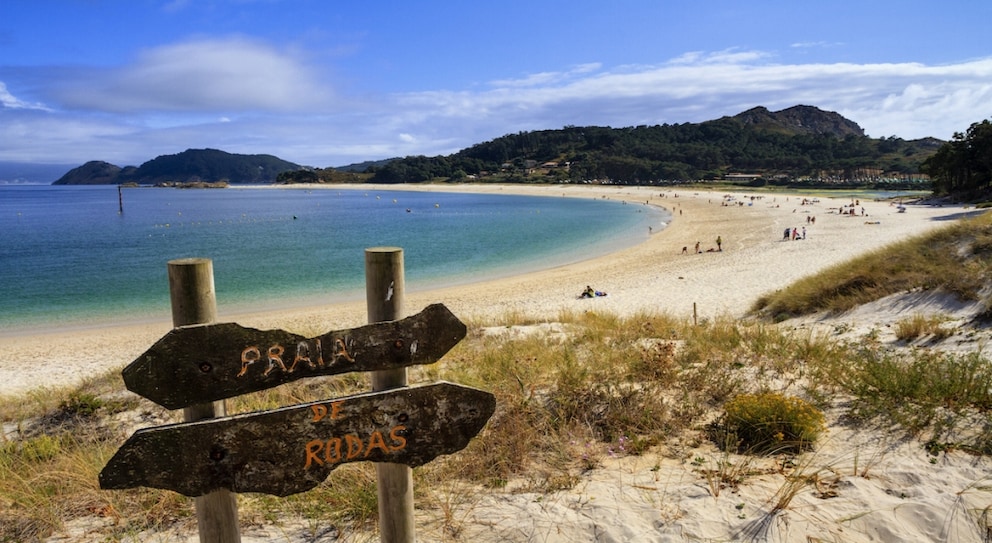 Praia de Rodas is located on the Cies Islands in northern Galicia