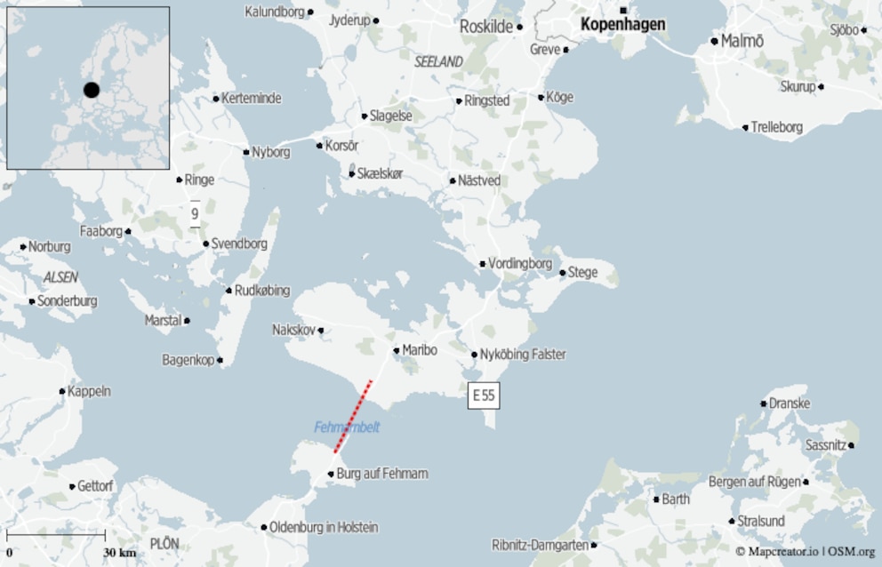 Der Fehmarnbelt-Tunnel stellt eine direkte Verbindung zwischen Deutschland (Puttgarden) und Dänemark (Rødbyhavn) her und ermöglicht so eine direkte Route zwischen Skandinavien und Mitteleuropa