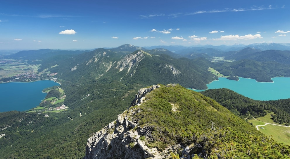 View from Herzogstand to Benediktinerwand and Jochberg, Kochelsee, Walchensee