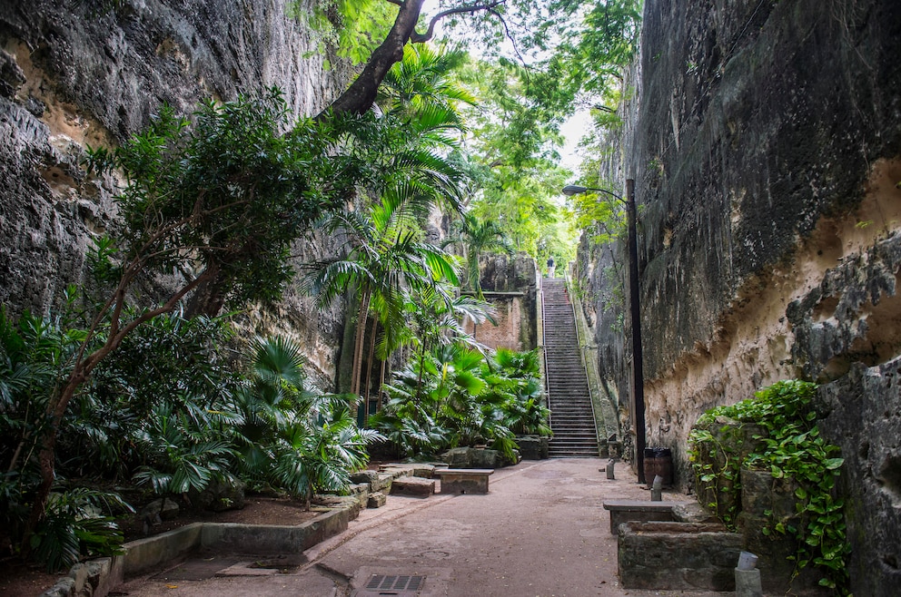 Der Queen’s Staircase sind Kalksteinfelsen-Treppen aus dem 18. Jahrhundert in Nassau