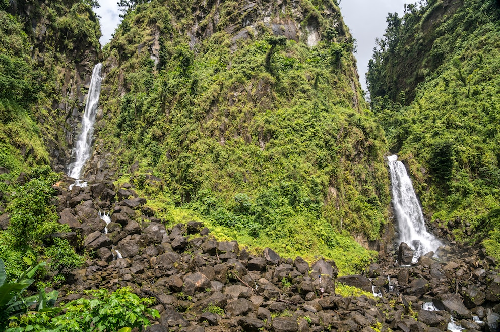 Trafalgar Falls sind Zwillingswasserfälle im südlichen Inland der Karibikinsel Dominica 