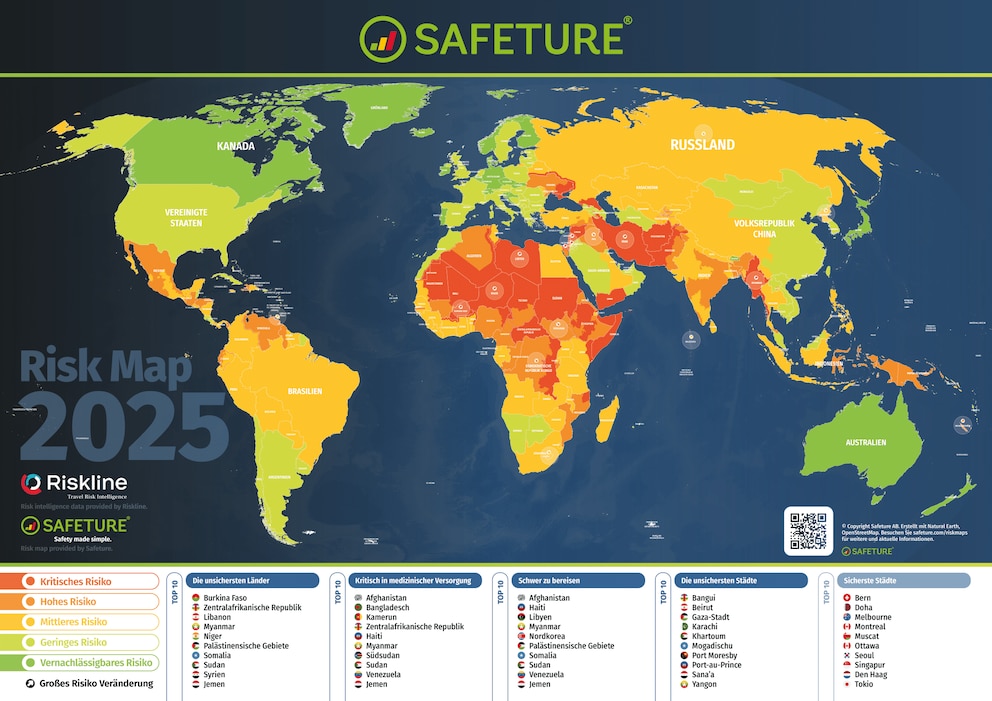 Die Risk Map 2025 der Unternehmen Safeture und Riskline