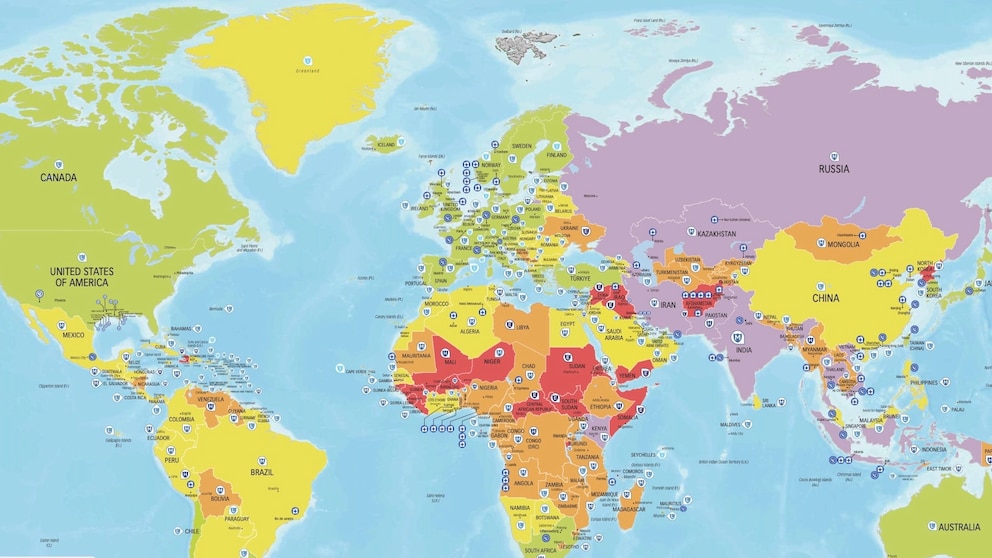 Die „Risk Map“ zeigt, wo es auf der Welt am gefährlichsten ist und wo Reisende sich sicher wähnen dürfen