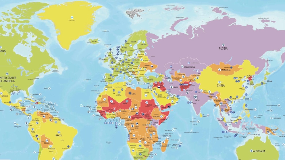 Die „Risk Map“ zeigt, wo es auf der Welt am gefährlichsten ist und wo Reisende sich sicher wähnen dürfen