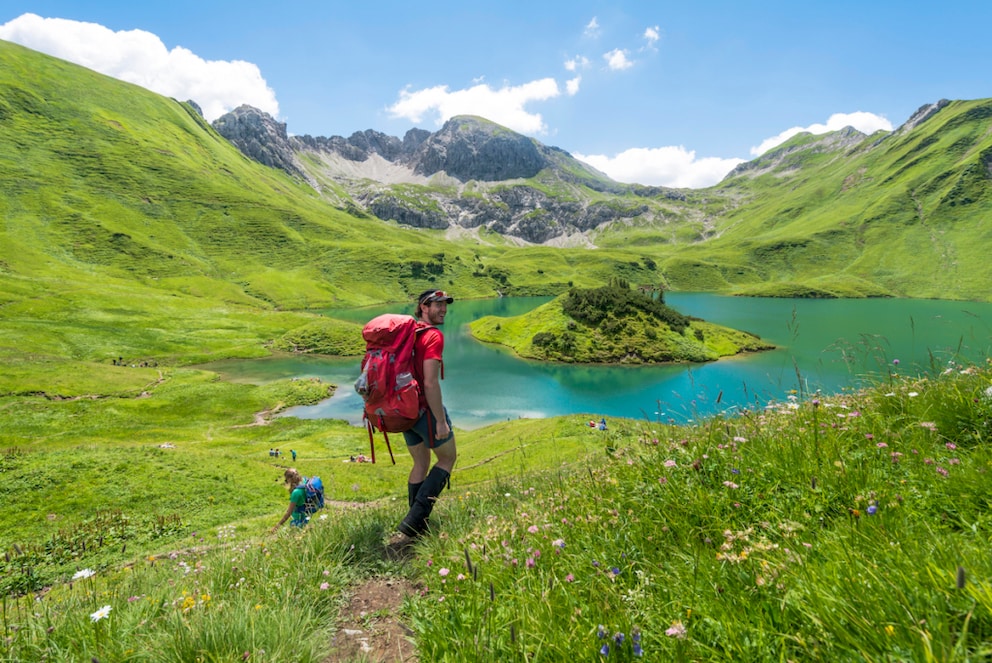 The water of Schrecksee in Bavaria glows turquoise