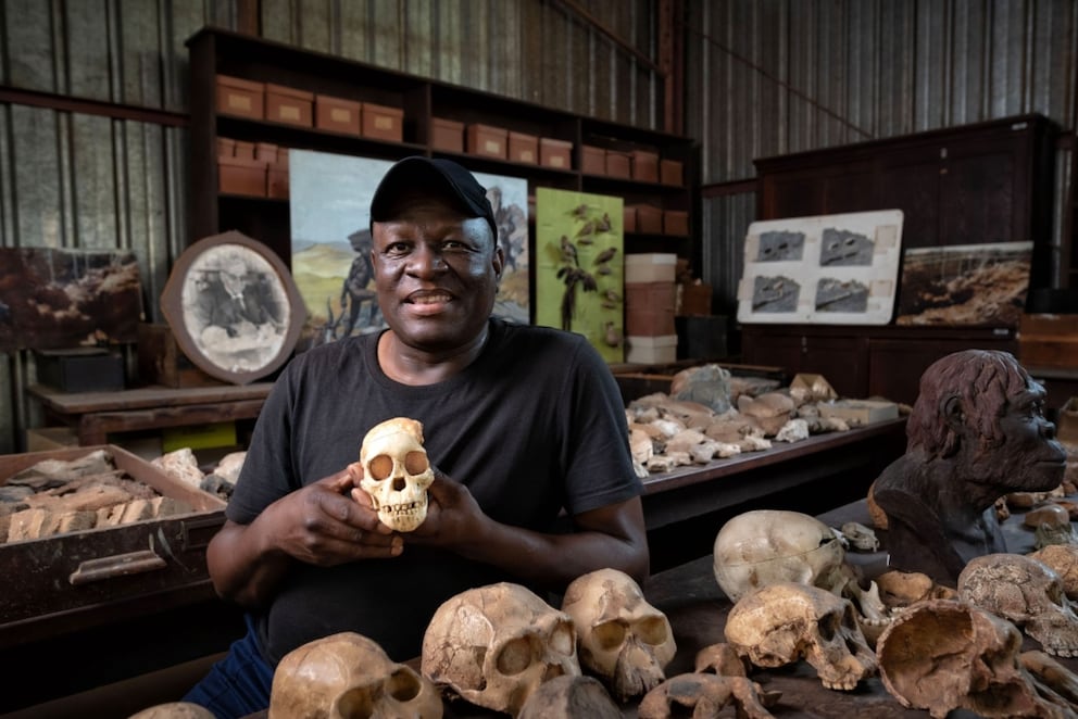 Fossil technician Andrew Phaswana in the casting lab