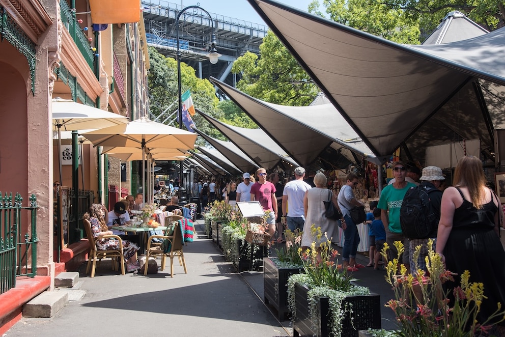 The Rocks Market an der Harbour Bridge in Sydney