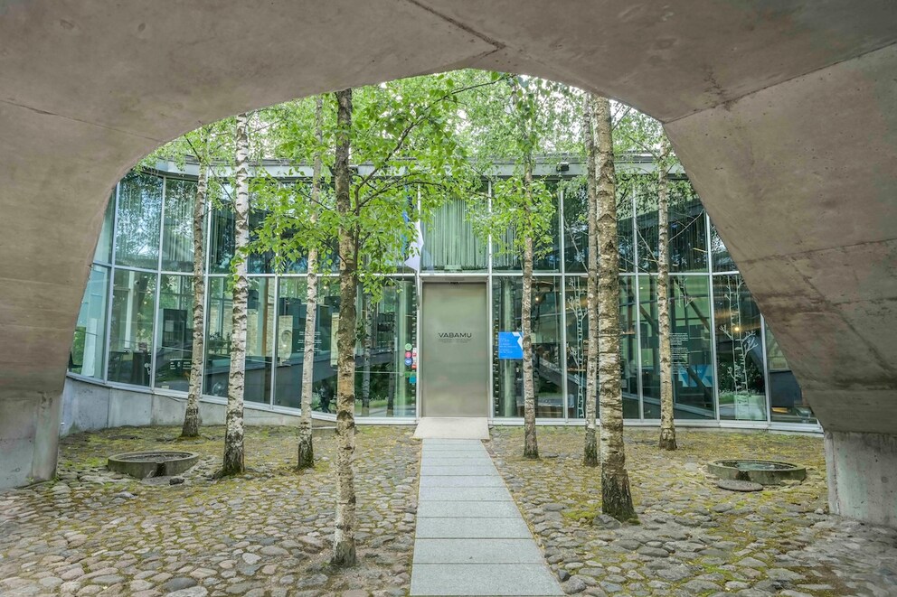 The modern glass building of the Vabamu Museum of Occupations and Freedom in Tallinn