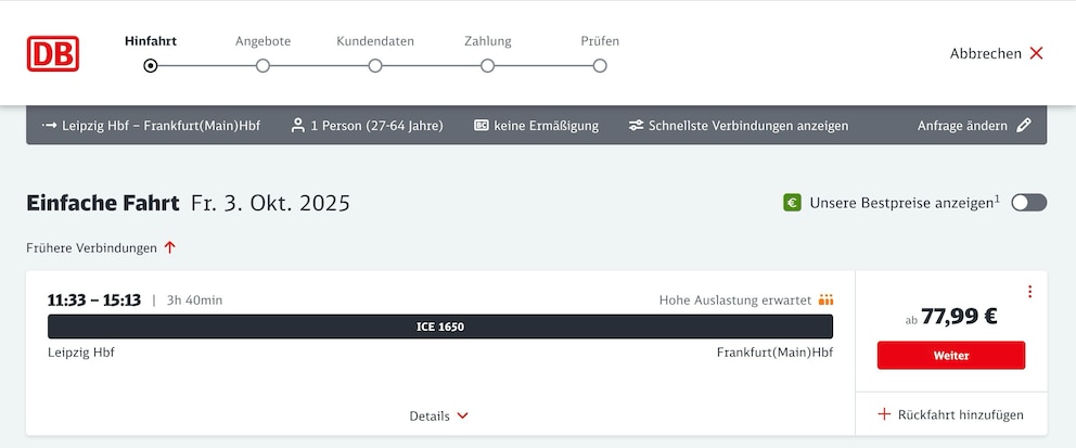 Screenshot: Deutsche Bahn