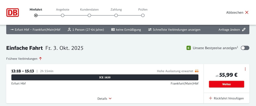 Screenshot: Deutsche Bahn