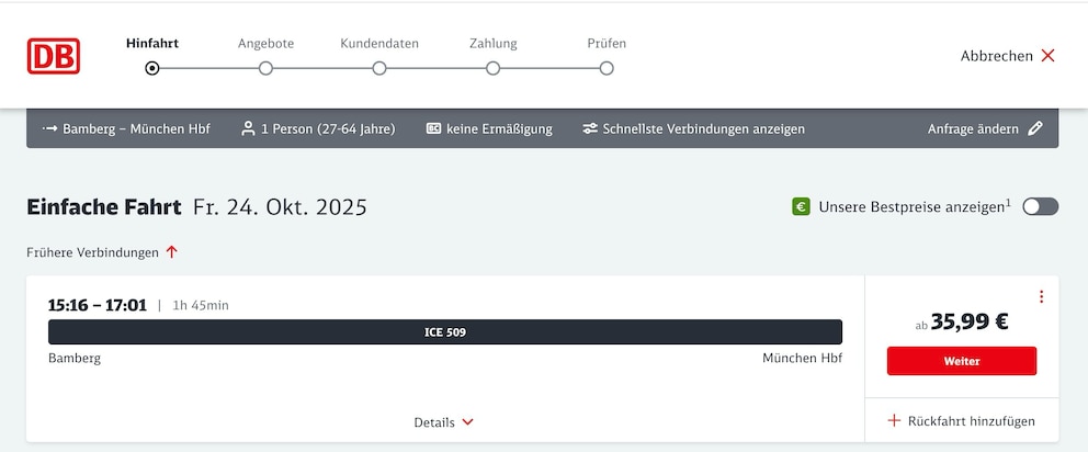 Screenshot: Deutsche Bahn