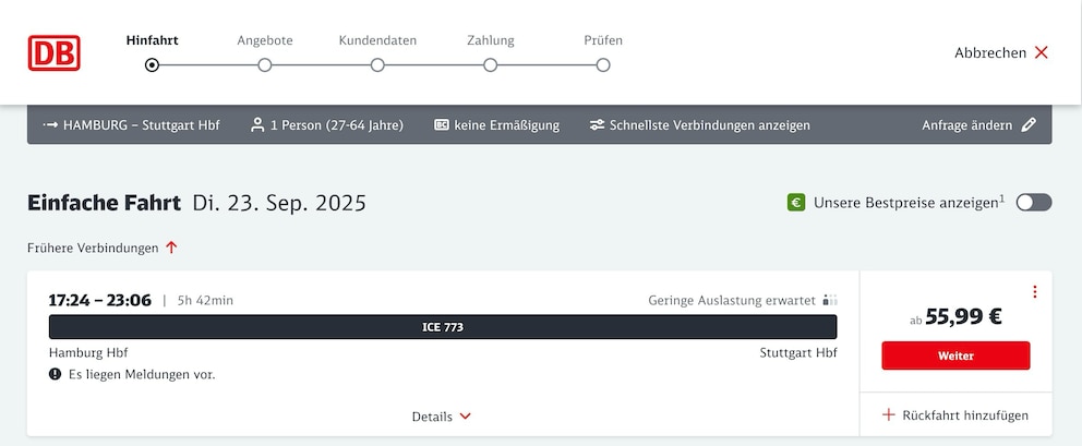 Screenshot: Deutsche Bahn