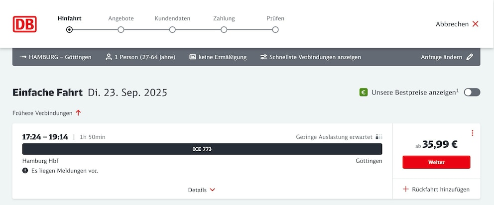 Screenshot: Deutsche Bahn