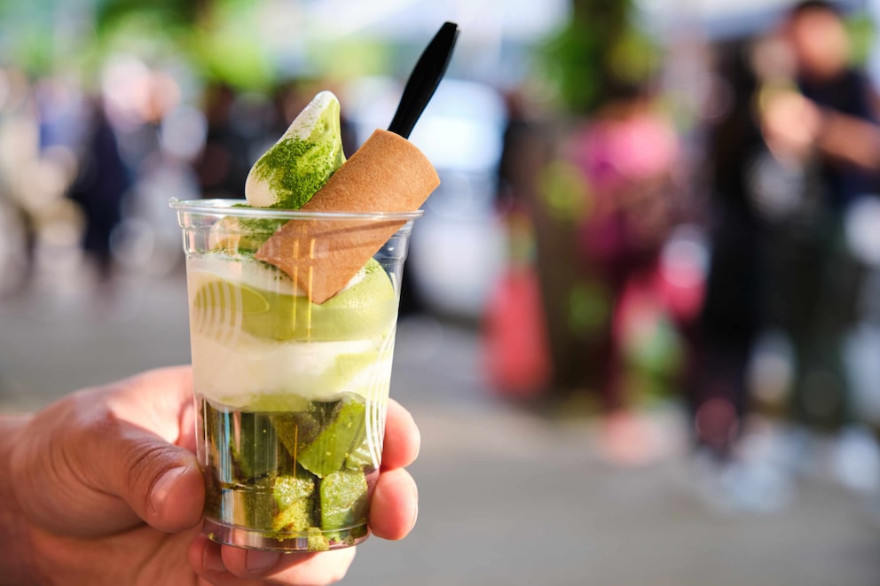 Baumkuchen in matcha ice cream cup in Japan