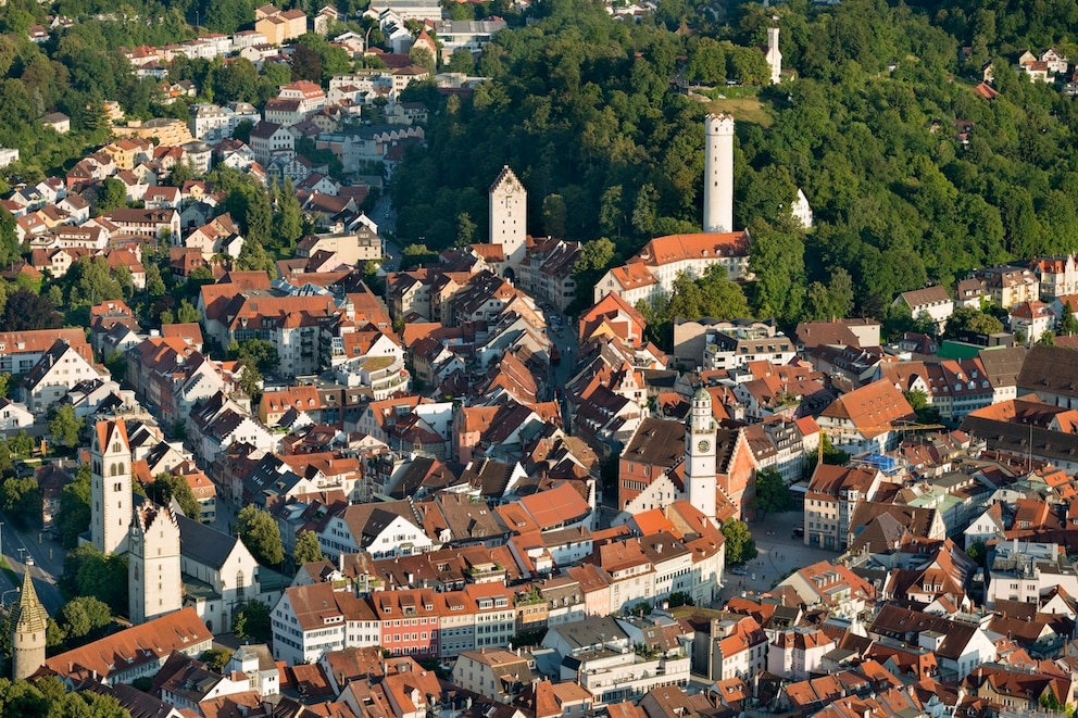 Ravensburg wird auch als &bdquo;Stadt der T&uuml;rme&ldquo; bezeichnet. Hier sind einige zu sehen.
