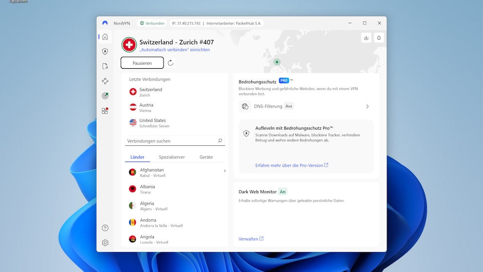 NordVPN Programmfenster Windows