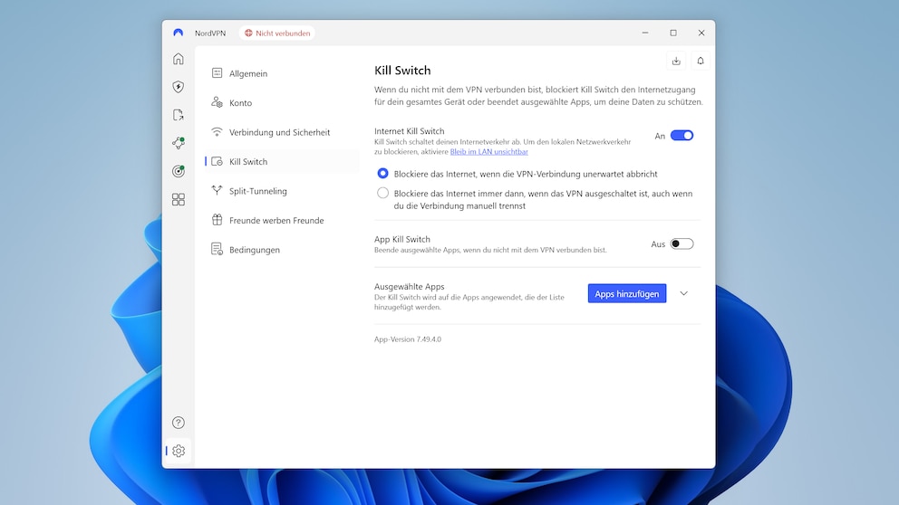 NordVPN bietet einen zweistufigen Kill-Switch. Der Notschalter ist ab Werk jedoch deaktiviert und muss vom User selbst eingeschaltet werden.