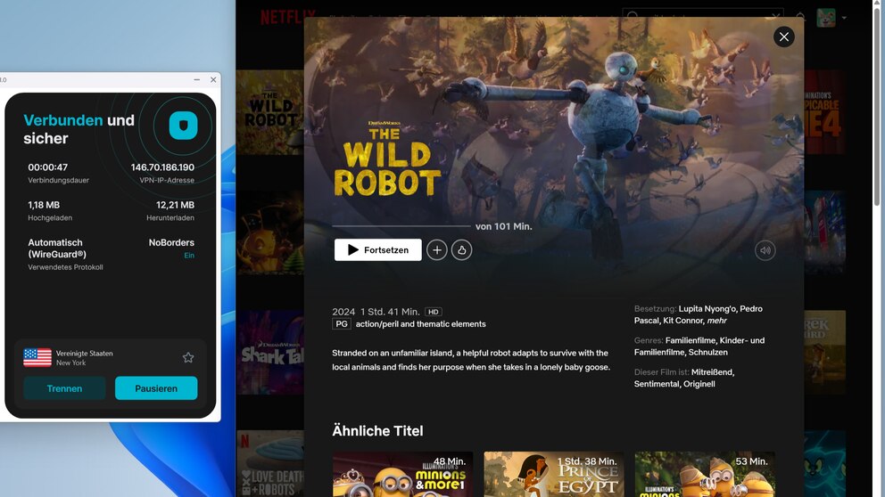 Wie zuverlässig Streaming mit einem VPN funktioniert, haben wir mit verschiedenen Plattformen getestet. Im Bild zu sehen: der Zugriff auf den US-Katalog von Netflix mit Surfshark.