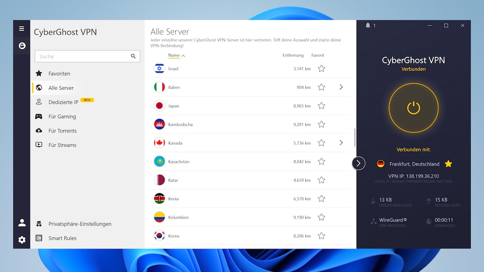 Die Programmoberfläche macht es dem User leicht, eine Verbindung zum Wunschland aufzubauen.