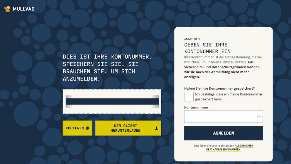 Mehr Anonymität: Statt einer E-Mail-Adresse nutzen Sie bei Mullvad VPN eine Kontonummer für den Login, die per Zufallsgenerator erzeugt wird.