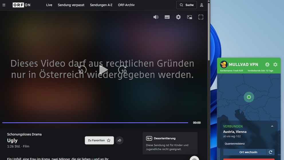 Live-TV und Mediatheken aus dem Ausland lassen sich mit Mullvad VPN nicht immer zuverlässig empfangen.