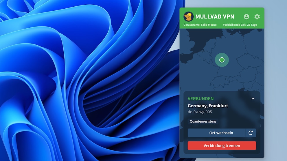 Mullvad VPN konzentriert sich aufs Wesentliche. Das spiegelt sich auch in der Gestaltung des VPN-Clients wider.