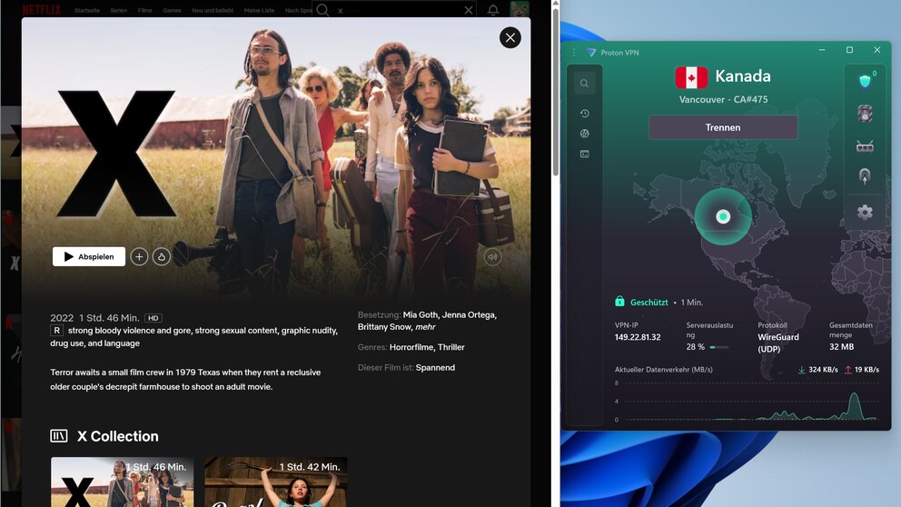 Stark beim Streaming: Proton VPN entsperrt nahezu alle Streaming-Kataloge aus unserem Testparcours, darunter auch Netflix.