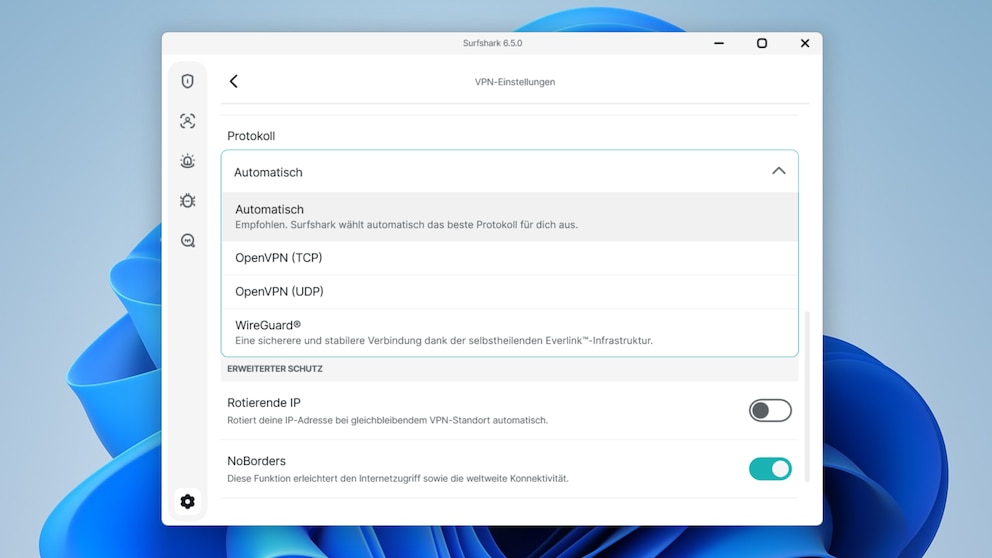 Keine Kompromisse bei der Sicherheit: Surfshark bringt starke VPN-Protokolle wie WireGuard und OpenVPN mit.