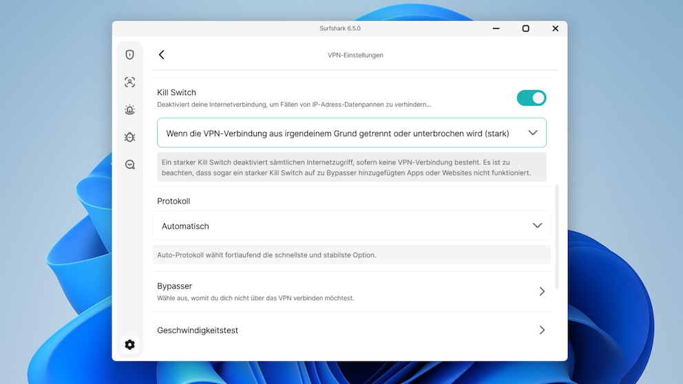 Wer kein Risiko eingehen will, kann auch die "starke" Variante des Kill-Switch aktivieren.
