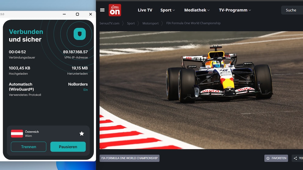 Stark ist Surfshark auch beim Entsperren ausländische Free-TV-Livestreams, die hierzulande nicht empfangbar sind, etwa vom österreichischen TV-Sender ServusTV.