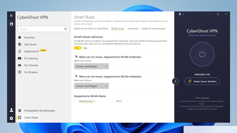 Wer viel unterwegs ist, profitiert vom flexiblen WLAN-Schutz von CyberGhost VPN.